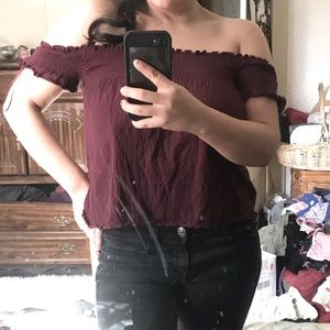 Burgundy peasant blouse